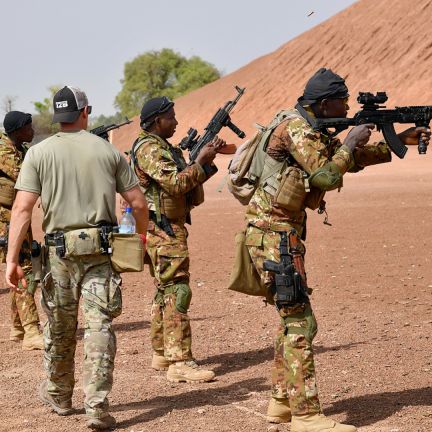 France will have a difficult time stanching the spread of jihadists in the Sahel without the support of another big power. A U.S. Army trainer instructs Malian soldiers on April 12, 2018, during an anti-terrorism exercise at the Kamboinse general Bila Zagre military camp near Ouagadougou, Burkina Faso.