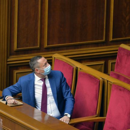 Ukraine's new central bank chief, Kyrylo Shevchenko, wears a face mask as he watches lawmakers vote on his candidacy during a parliamentary session on July 16, 2020. Ukraine's new central bank chief, Kyrylo Shevchenko, wears a face mask as he watches lawmakers vote on his candidacy during a parliamentary session on July 16, 2020.