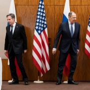 U.S . of State Antony Blinken (L) and Russian Foreign Minister Sergei Lavrov ahead of their Jan. 21 meeting in Geneva.