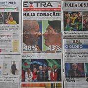National newspapers report on the results of the legislative and presidential election, a day after the general vote in Brazil, on Oct. 3, 2022. National newspapers report on the results of the legislative and presidential election, a day after the general vote in Brazil, on Oct. 3, 2022.