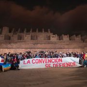 Members of the Constitutional Convention pose for a picture during the official presentation of the draft they made of the new constitution on May 16, 2022, at the Ruinas de Huanchaca National Monument in Antofagasta, Chile.