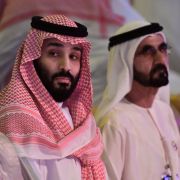 Saudi Crown Prince Mohammed bin Salman (left) sits next to UAE Vice President and Prime Minister Sheikh Mohammed bin Rashid Al Maktoum (right) during an investment summit in the Saudi capital of Riyadh on Oct. 24, 2018.