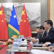 Chinese President Xi Jinping talks with Solomon Islands Prime Minister Manasseh Sogavare (not pictured) during a meeting in Beijing on Oct. 9, 2019. Chinese President Xi Jinping talks with Solomon Islands Prime Minister Manasseh Sogavare (not pictured) during a meeting in Beijing on Oct. 9, 2019.