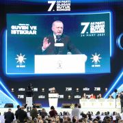 Turkish President Recep Tayyip Erdogan addresses supporters of his ruling Justice and Development Party during a political rally in Ankara on March 24, 2021. Turkish President Recep Tayyip Erdogan addresses supporters of his ruling Justice and Development Party during a political rally in Ankara on March 24, 2021.