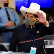 Peruvian President Pedro Castillo arrives at the 76th session of the U.N. General Assembly on Sept. 21, 2021, in New York. 