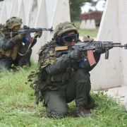 Ukrainian servicemen take part in the joint military exercises with the United States and other NATO countries near Lviv, Ukraine on Sept. 24, 2021. 