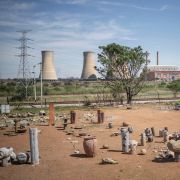 The towers of a coal-fired power state are seen on the outskirts of Pretoria, South Africa, on Oct. 13, 2021. 