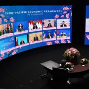 A photo taken on May 23, 2022, in Tokyo shows U.S. President Joe Biden and Japanese Prime Minister Fumio Kishida attending a video call with leaders from countries in the Indo-Pacific Economic Framework for Prosperity. A photo taken on May 23, 2022, in Tokyo shows U.S. President Joe Biden and Japanese Prime Minister Fumio Kishida attending a video call with leaders from countries in the Indo-Pacific Economic Framework for Prosperity.