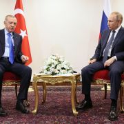 Russian President Vladimir Putin meets with Turkish President Recep Tayyip Erdogan in Tehran, Iran, on July 19, 2022. 