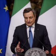 Italian Prime Minister Mario Draghi holds a press conference in Rome, Italy, on Dec. 20, 2021. 