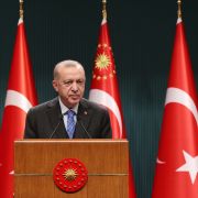 Turkish President Recep Tayyip Erdogan makes a statement on Feb. 28, 2022, in Ankara after holding a cabinet meeting focused on the Russia-Ukraine crisis. Turkish President Recep Tayyip Erdogan makes a statement on Feb. 28, 2022, in Ankara after holding a cabinet meeting focused on the Russia-Ukraine crisis.