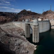 The water intake towers at the Hoover Dam in Lake Mead, Arizona, are seen on Aug. 19, 2022. 