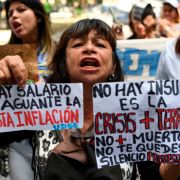 Nurses demand better wages and to be paid in dollars amid inflation and economic crisis on Nov. 19, 2019, in Caracas, Venezuela.