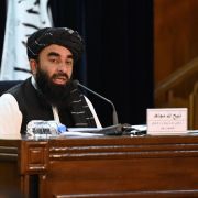 Taliban spokesman Zabiullah Mujahid speaks during a press conference in Kabul on September 7, 2021. Taliban spokesman Zabiullah Mujahid speaks during a press conference in Kabul on September 7, 2021.