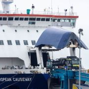 Trucks on May 17, 2022, disembark a ferry at Larne port, north of Belfast, Northern Ireland. While a British government proposal to unilaterally abandon some parts of the Northern Ireland protocol is probably a negotiation tactic, it will make talks with the European Union tougher and eventually could spark a trade war. Trucks on May 17, 2022, disembark a ferry at Larne port, north of Belfast, Northern Ireland.