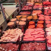 Pork sausages and beef burger patties are seen at a butcher's shop in Ballymena, Northern Ireland, on Dec. 10, 2020. 