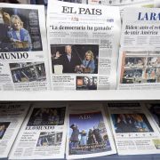 Spanish newspapers show images of newly sworn-in U.S. President Joe Biden on Jan. 21, 2021, in Madrid, Spain. Spanish newspapers show images of newly sworn-in U.S. President Joe Biden on Jan. 21, 2021, in Madrid, Spain.