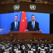 Chinese Foreign Minister Wang Yi speaks Feb. 28, 2022, during the opening of a session of the U.N. Human Rights Council after the Russian invasion of Ukraine.