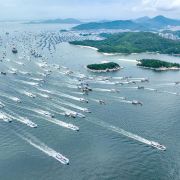 This aerial photo was taken on Aug. 16, 2022, and shows fishing boats heading out to sea on the first day of the fishing season in Yangjiang, in China's southern Guangdong province. This aerial photo was taken on Aug. 16, 2022, and shows fishing boats heading out to sea on the first day of the fishing season in Yangjiang, in China's southern Guangdong province.