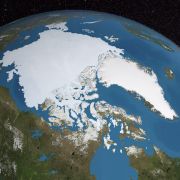A satellite photo from NASA depicts the polar icecap.