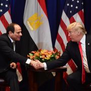 Egyptian President Abdel Fattah al-Sisi (L), shakes hands with U.S. President Donald Trump at the start of a bilateral meeting in New York on Sept. 24, 2018.