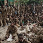 Captive Ethiopian soldiers on July 2, 2021, in Mekele, the capital of Ethiopia's Tigray region. Captive Ethiopian soldiers on July 2, 2021, in Mekele, the capital of Ethiopia's Tigray region.