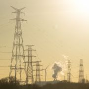 Transmission towers are seen in Antwerp, Belgium, on Feb. 7, 2023.