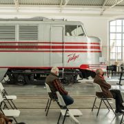 People wait in an observation area at a COVID-19 vaccination site in the Catalonia Railway Museum on April 15, 2021, in Vilanova i la Geltru, Spain. 