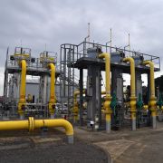 A gas compressor station is pictured on the grounds of the Baltic Pipe gas pipeline prior to its opening ceremony on Sept. 27, 2022, near Goleniow, Poland. A gas compressor station is pictured on the grounds of the Baltic Pipe gas pipeline prior to its opening ceremony on Sept. 27, 2022, near Goleniow, Poland.