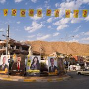 Electoral posters on Oct. 3, 2021, in the northern Iraqi city of Dohuk in the autonomous Kurdish region ahead of the upcoming parliamentary elections. Electoral posters on Oct. 3, 2021, in the northern Iraqi city of Dohuk in the autonomous Kurdish region ahead of the upcoming parliamentary elections.