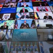 World leaders are seen on a screen as U.S. President Joe Biden delivers remarks during a virtual climate summit on April 22, 2021. World leaders are seen on a screen as U.S. President Joe Biden delivers remarks during a virtual climate summit on April 22, 2021.
