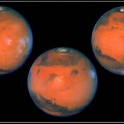 A NASA photo shows a full rotation of the planet Mars as seen through the recently upgraded Hubble Telescope using the wide-field planetary camera. The photos were taken six hours apart, which allows for almost full planetary coverage. A NASA photo shows a full rotation of the planet Mars as seen through the recently upgraded Hubble Telescope using the wide-field planetary camera. The photos were taken six hours apart, which allows for almost full planetary coverage.