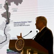 Mexican President Andres Manuel Lopez Obrador speaks during a press conference in Mexico City, Mexico, after announcing his plan to "rescue" Mexican oil company Petroleos Mexicanos (Pemex) on Feb. 8, 2019.