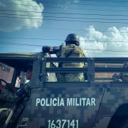 Mexican soldiers drive an army truck in Guadalajara, Mexico, on Oct. 12, 2019.  