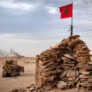 A bulldozer passes by a hilltop manned by Moroccan soldiers in Western Sahara on Nov. 23, 2020. A bulldozer passes by a hilltop manned by Moroccan soldiers in Western Sahara on Nov. 23, 2020.
