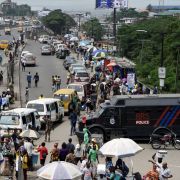 A police armored vehicle is deployed at a bus station at a boundary between Lagos and neighboring Ogun State in Lagos on Aug. 3, 2022. A police armored vehicle is deployed at a bus station at a boundary between Lagos and neighboring Ogun State in Lagos on Aug. 3, 2022.