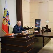 Russian President Vladimir Putin chairs a meeting of the Presidential Council for Civil Society and Human Rights via a video conference call Dec. 10, 2020, at the Novo-Ogaryovo state residence outside Moscow.