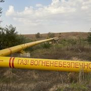 A gas pipeline is seen on the North Crimean Canal in Kalanchak, Ukraine, on Sept. 29, 2020. 