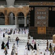 Hajj pilgrims gather around the Kaaba in the holy city of Mecca, Saudi Arabia, on Aug. 2, 2020.