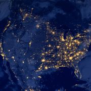 A satellite image of the United States at night. A satellite image of the United States at night.