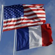 The Flags of France and the United States on June 6, 2017, at Utah Beach, France. U.S. President Joe Biden will meet his French counterpart, Emmanuel Macron, on Dec. 1, 2022, at the White House. The Flags of France and the United States on June 6, 2017, at Utah Beach, France.