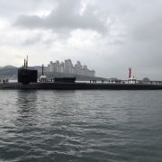 In this handout photo provided by the U.S. Navy, the guided-missile submarine USS Michigan arrives on April 25, 2017, in Busan, South Korea.